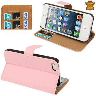 Economic Durable Genuine Leather Case with Credit Card Slots & Holder for iPhone 5 & 5S(Pink)