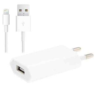 2 in 1 5V 1A EU Plug Travel Charger Adapter with 1m 8-pin Cable For iPhone(White)