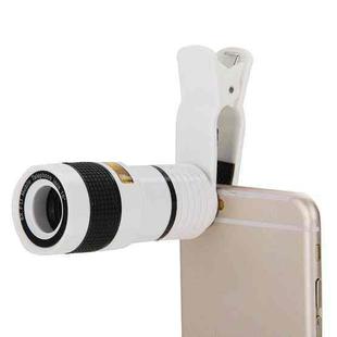 8X Zoom Telescope Telephoto Camera Lens with Clip(White)