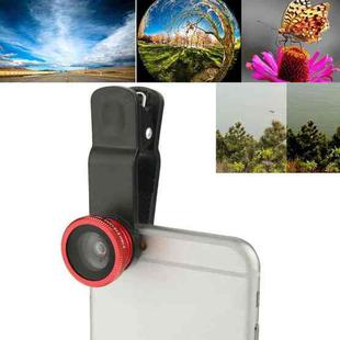 F-018 5 in 1 Universal 180 Degree Fisheye Lens + Macro Lens + 0.65X Wide Lens + CPL Lens + 2X Telephoto Lens with Clip, For iPhone, Galaxy, Sony, Lenovo, HTC, Huawei, Google, LG, Xiaomi, other Smartphones(Red)