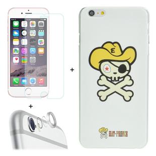 ENKAY Hat-Prince 3 in 1 Creative Character Pattern White Hard Case + 0.26mm 9H+ Surface Hardness 2.5D Explosion-proof Tempered Glass Film + Metal Rear Camera Lens Protective Ring for iPhone 6 Plus & 6s Plus