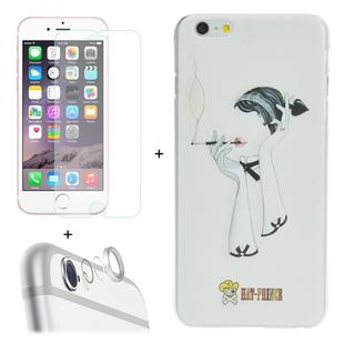 ENKAY Hat-Prince 3 in 1 Creative Character Pattern White Hard Case + 0.26mm 9H+ Surface Hardness 2.5D Explosion-proof Tempered Glass Film + Metal Rear Camera Lens Protective Ring for iPhone 6 Plus & 6s Plus