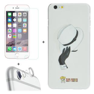 ENKAY Hat-Prince 3 in 1 Creative Character Pattern White Hard Case + 0.26mm 9H+ Surface Hardness 2.5D Explosion-proof Tempered Glass Film + Metal Rear Camera Lens Protective Ring for iPhone 6 Plus & 6s Plus