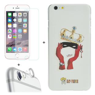 ENKAY Hat-Prince 3 in 1 Creative Character Pattern White Hard Case + 0.26mm 9H+ Surface Hardness 2.5D Explosion-proof Tempered Glass Film + Metal Rear Camera Lens Protective Ring for iPhone 6 Plus & 6s Plus