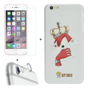 ENKAY Hat-Prince 3 in 1 Creative Character Pattern White Hard Case + 0.26mm 9H+ Surface Hardness 2.5D Explosion-proof Tempered Glass Film + Metal Rear Camera Lens Protective Ring for iPhone 6 & 6s