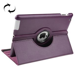 360 Degree Rotatable Leather Case with Sleep / Wake-up Function & Holder for New iPad (iPad 3)(Purple)