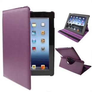 360 Degree Rotatable PU Leather Case with Sleep / Wake-up Function & Holder for New iPad (iPad 3) / iPad 2, Dark Purple
