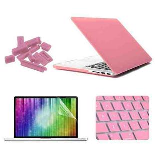 ENKAY for MacBook Pro Retina 15.4 inch (US Version) / A1398 4 in 1 Frosted Hard Shell Plastic Protective Case with Screen Protector & Keyboard Guard & Anti-dust Plugs(Pink)