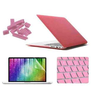 ENKAY for MacBook Air 11.6 inch (US Version) / A1370 / A1465 4 in 1 Frosted Hard Shell Plastic Protective Case with Screen Protector & Keyboard Guard & Anti-dust Plugs(Pink)