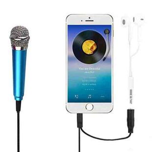 3.5mm Male + 3.5mm Female Ports Mini Household Mobile Phone Sing Song Metal Condenser Microphone, Compatible with IOS / Android System(Blue)
