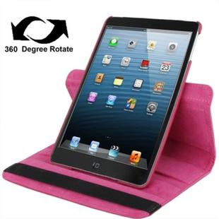 360 Degree Rotation Leather Case with Holder for iPad mini 1 / 2 / 3 (Magenta)