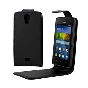 Vertical Flip Magnetic Button Leather Case for Huawei Ascend Y360(Black)