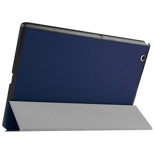 Karst Texture Horizontal Flip Solid Color Leather Case with Three-Folding Holder for Sony Xperia Z4(Dark Blue)