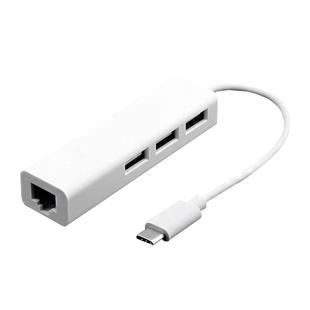 13cm USB-C 3.1 / Type-C 100 Mbps Ethernet Adapter with 3-port USB 2.0 Hub, For MacBook 12 inch / Chromebook Pixel 2015(White)