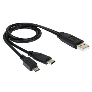 High Speed USB 2.0 Male to Micro USB Male + USB-C / Type-C 3.0 Male Data Sync Cable Adapter, For Samsung, HTC, Sony, LG, Huawei, Xiaomi, Lenovo ZUK Z1, Length: 38 cm