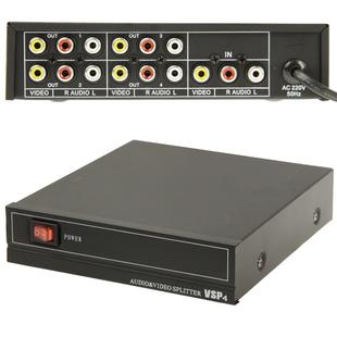 4-Way Video & Audio AMP Splitter with Switch, 1 Input, 4 Outputs (JM-VA104)