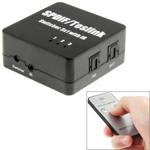 SPDIF / TOSLINK Power Adapter Digital Optical Audio Switcher 3x1 with Remote IR Control