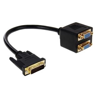 30cm DVI 24+5 Pin Male to 2 VGA Female Splitter Cable(Black)
