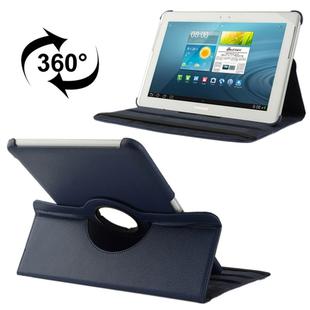 360 Degree Rotatable Litchi Texture Leather Case with Holder for Galaxy Tab 2 (10.1) / P5100(Dark Blue)