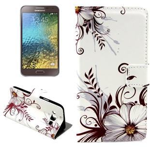 White Background Flower Pattern Horizontal Flip Leather Case with Holder & Card Slots & Wallet for Galaxy E7 / E700