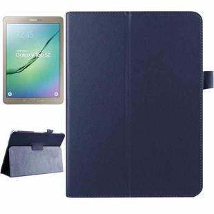 Litchi Texture Horizontal Flip Solid Color Smart Leather Case with Two-folding Holder & Sleep / Wake-up Function for Galaxy Tab S2 9.7 / T815(Dark Blue)