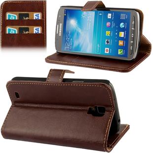 Fine Sheepskin Texture Flip Leather Case with Credit Card Slots & Holder for Galaxy S IV Active / i9295(Brown)