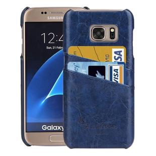 For Galaxy S7 / G930 Oil Wax Texture Leather Back Cover Case with Card Slots (Dark Blue)
