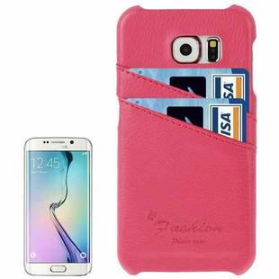 For Galaxy S6 Edge / G925 Card Wallet Litchi Genuine Leather Back Case(Magenta)