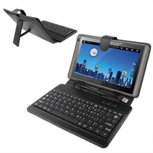10 inch Universal Tablet PC Leather Tablet Case with USB Plastic Keyboard(Black)