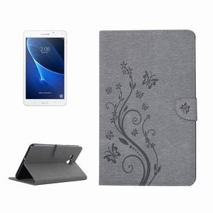 For Galaxy Tab A 7.0 Pressed Flowers Butterfly Pattern Horizontal Flip PU Leather Case with Magnetic Buckle & Holder & Card Slots & Wallet(Grey)