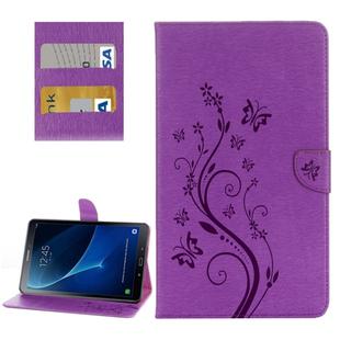 For Galaxy Tab A 10.1 (2016) / P580 Butterflies Love Flowers Embossing Horizontal Flip Leather Case with Holder & Card Slots & Wallet(Purple)