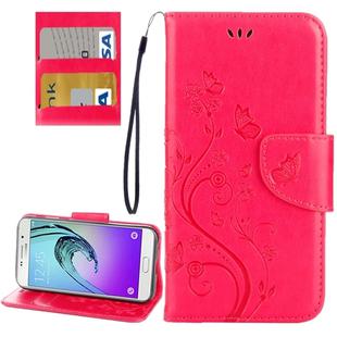 For Galaxy A3 (2017) / A320 Butterflies Love Flowers Embossing Horizontal Flip Leather Case with Holder & Card Slots & Wallet & Lanyard(Magenta)