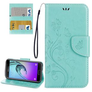For Galaxy A5 (2017) / A520 Butterflies Love Flowers Embossing Horizontal Flip Leather Case with Holder & Card Slots & Wallet & Lanyard(Green)