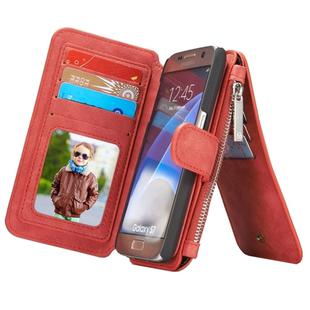 CaseMe for Galaxy S7 / G930 Multifunctional Leather Billfold with Detachable Magnetic PC Protective Case & 13 Card Slots & 1 Photo Frames & 1 Zipper Wallet & 2 Magnetic Clasps & Holder(Red)