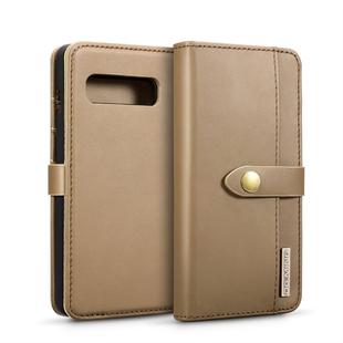 DG.MING Lambskin Detachable Horizontal Flip Magnetic Case for Galaxy S10, with Holder & Card Slots & Wallet (Brown)