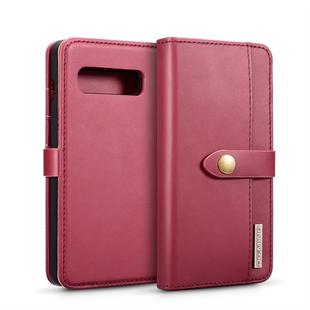 DG.MING Lambskin Detachable Horizontal Flip Magnetic Case for Galaxy S10 Plus, with Holder & Card Slots & Wallet (Red)