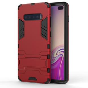 Shockproof PC + TPU Case for Galaxy S10+, with Holder(Red)