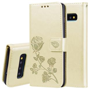 Rose Embossed Horizontal Flip PU Leather Case for Galaxy S10, with Holder & Card Slots & Wallet (Gold)