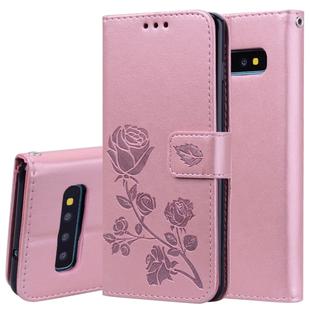 Rose Embossed Horizontal Flip PU Leather Case for Galaxy S10, with Holder & Card Slots & Wallet (Rose Gold)