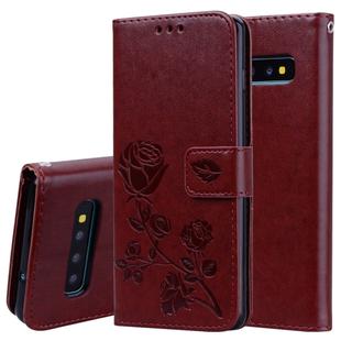 Rose Embossed Horizontal Flip PU Leather Case for Galaxy S10, with Holder & Card Slots & Wallet (Brown)