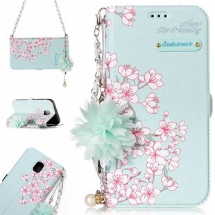 For Galaxy J5 (2017) (EU Version) Sakura Flower Pattern Horizontal Flip Leather Case with Holder & Card Slots & Pearl Flower Ornament & Chain