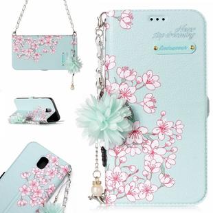 For Galaxy J7 (2017) (EU Version) Sakura Flower Pattern Horizontal Flip Leather Case with Holder & Card Slots & Pearl Flower Ornament & Chain