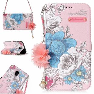 For Galaxy J7 (2017) (EU Version) Horizontal Flip Leather Case with Holder & Card Slots & Pearl Flower Ornament & Chain