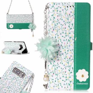 For Galaxy Note 8 Orchid Flower Pattern Horizontal Flip Leather Case with Holder & Card Slots & Pearl Flower Ornament & Chain