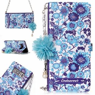 For Galaxy Note 8 Blue and White Porcelain Pattern Horizontal Flip Leather Case with Holder & Card Slots & Pearl Flower Ornament & Chain
