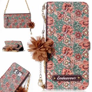 For Galaxy S8 Horizontal Flip Leather Case with Holder & Card Slots & Pearl Flower Ornament & Chain