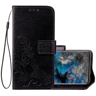 For Galaxy S9+ Lucky Clover Pressed Flowers Pattern Horizontal Flip Leather Case with Holder & Card Slots & Wallet & Hand Strap(Black)