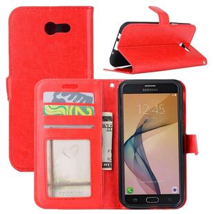 For Galaxy J7 (2017) (US Version) Crazy Horse Texture Horizontal Flip Leather Case with Holder & Card Slots & Wallet & Photo Frame (Red)