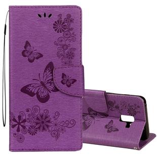 For Galaxy A8+ (2018) Vintage Embossed Floral Butterfly Pattern Horizontal Flip Leather Case with Card Slot & Holder & Wallet & Lanyard(Purple)