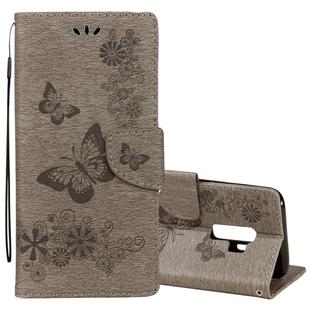 For Galaxy S9+ Vintage Embossed Floral Butterfly Pattern Horizontal Flip Leather Case with Card Slot & Holder & Wallet & Lanyard(Grey)